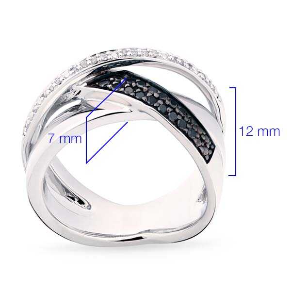 Anel de Prata X com Diamantes Negros e Brancos Aprox. 25 pts