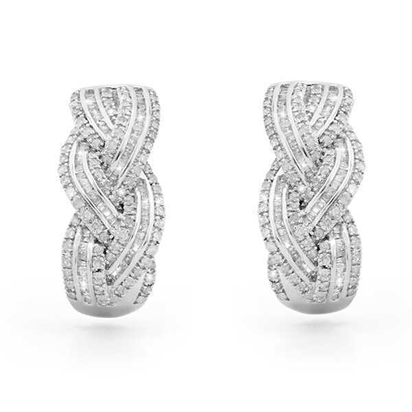 Par de Brinco em Prata 925 Trançado com Diamantes