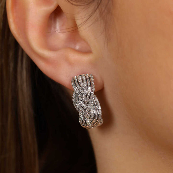 Par de Brinco em Prata 925 Trançado com Diamantes