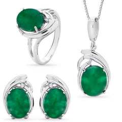 Conjunto em Prata 925 com Jade e Diamantes