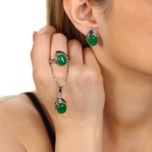 Conjunto em Prata 925 com Jade e Diamantes