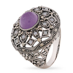 Anel em Prata 925 com Jade Lilas, Opalas e Marcassitas