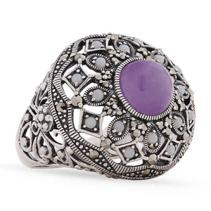 Anel em Prata 925 com Jade Lilas, Opalas e Marcassitas