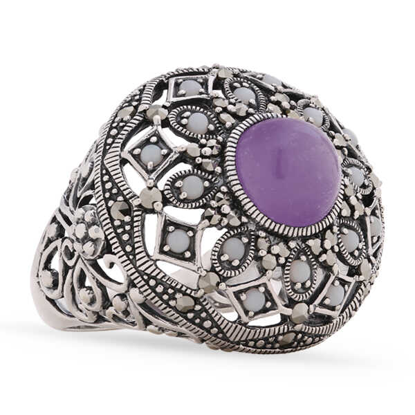 Anel em Prata 925 com Jade Lilas, Opalas e Marcassitas