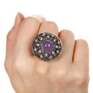 Anel em Prata 925 com Jade Lilas, Opalas e Marcassitas