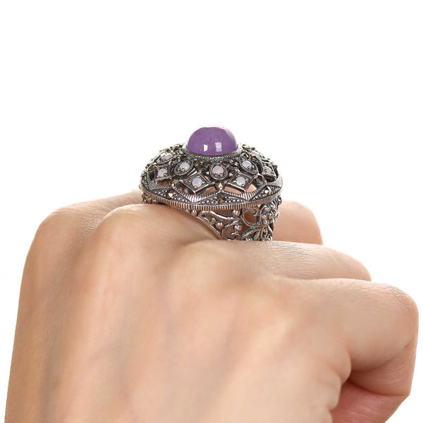 Anel em Prata 925 com Jade Lilas, Opalas e Marcassitas