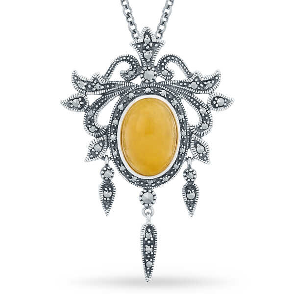 Pingente em Prata 925 Chandelier  com Ágata Amarela e Marcassitas
