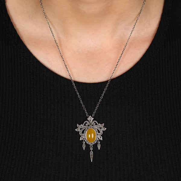 Pingente em Prata 925 Chandelier  com Ágata Amarela e Marcassitas