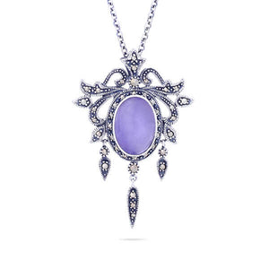 Pingente em Prata 925 Chandelier  com Jade Lilás e Marcassitas