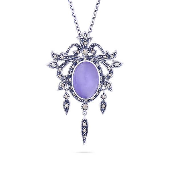 Pingente em Prata 925 Chandelier  com Jade Lilás e Marcassitas