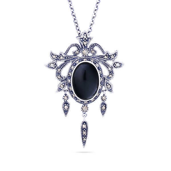 Pingente em Prata 925 Chandelier  com Ônix e Marcassitas