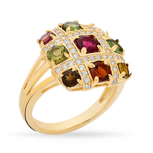 Anel Quadrado de Prata com Turmalinas e Zircônias Aprox. 3,10 cts