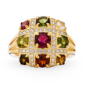 Anel Quadrado de Prata com Turmalinas e Zircônias Aprox. 3,10 cts