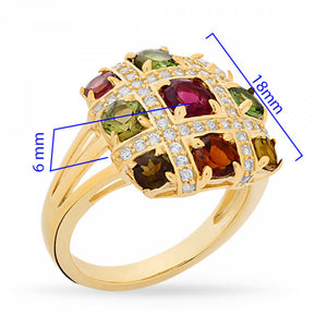 Anel Quadrado de Prata com Turmalinas e Zircônias Aprox. 3,10 cts