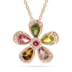 Pingente em Prata 925 Flor com Turmalinas Coloridas e Zirconias