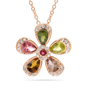 Pingente em Prata 925 Flor com Turmalinas Coloridas e Zirconias