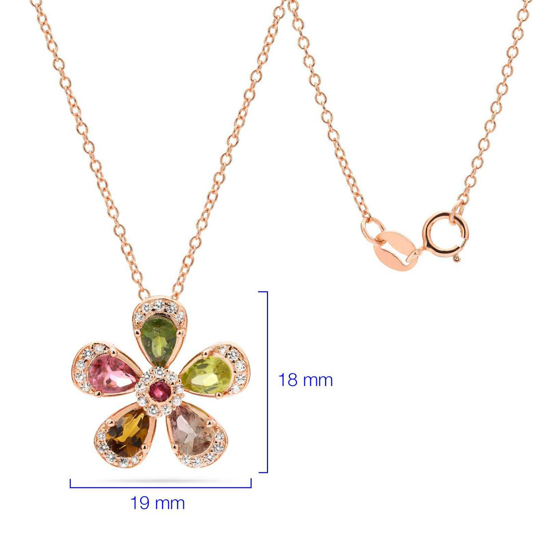 Pingente em Prata 925 Flor com Turmalinas Coloridas e Zirconias