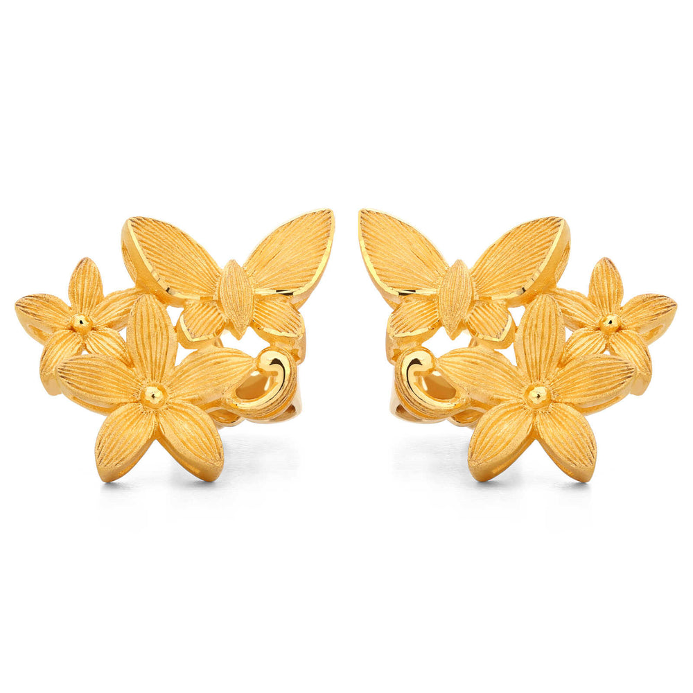 143185-Par de Brinco em Ouro Amarelo 24k Prima Gold Borboletas