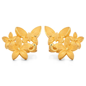 143185-Par de Brinco em Ouro Amarelo 24k Prima Gold Borboletas