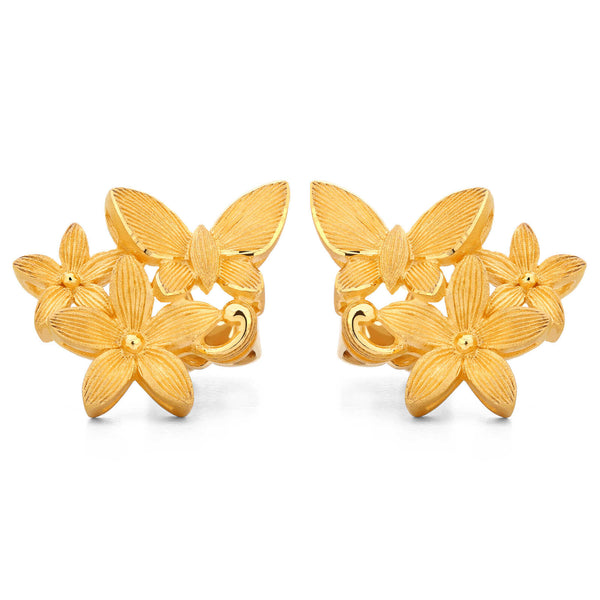 143185-Par de Brinco em Ouro Amarelo 24k Prima Gold Borboletas