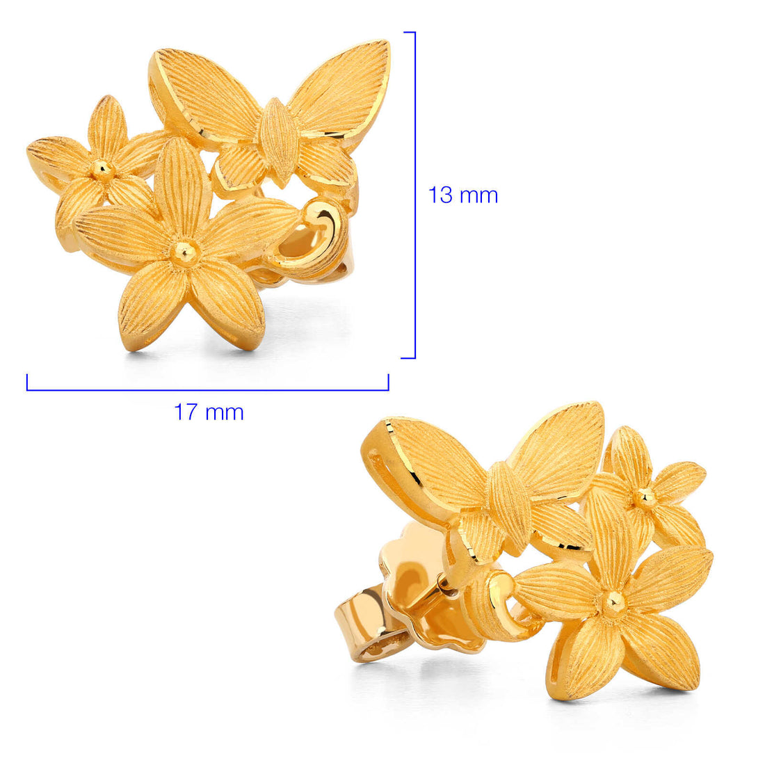Par de Brinco em Ouro Amarelo 24k Prima Gold Borboletas