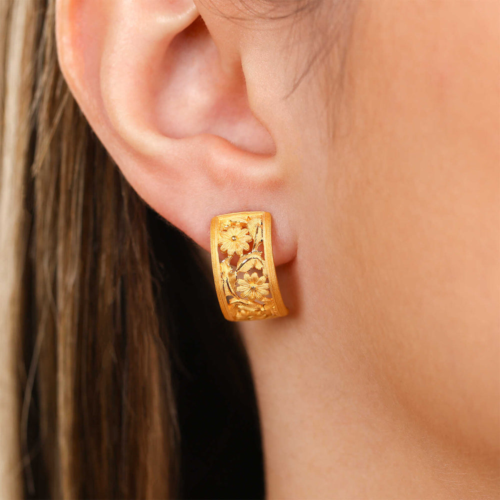 143188-Par de Brinco em Ouro Amarelo 24k Prima Gold Floral
