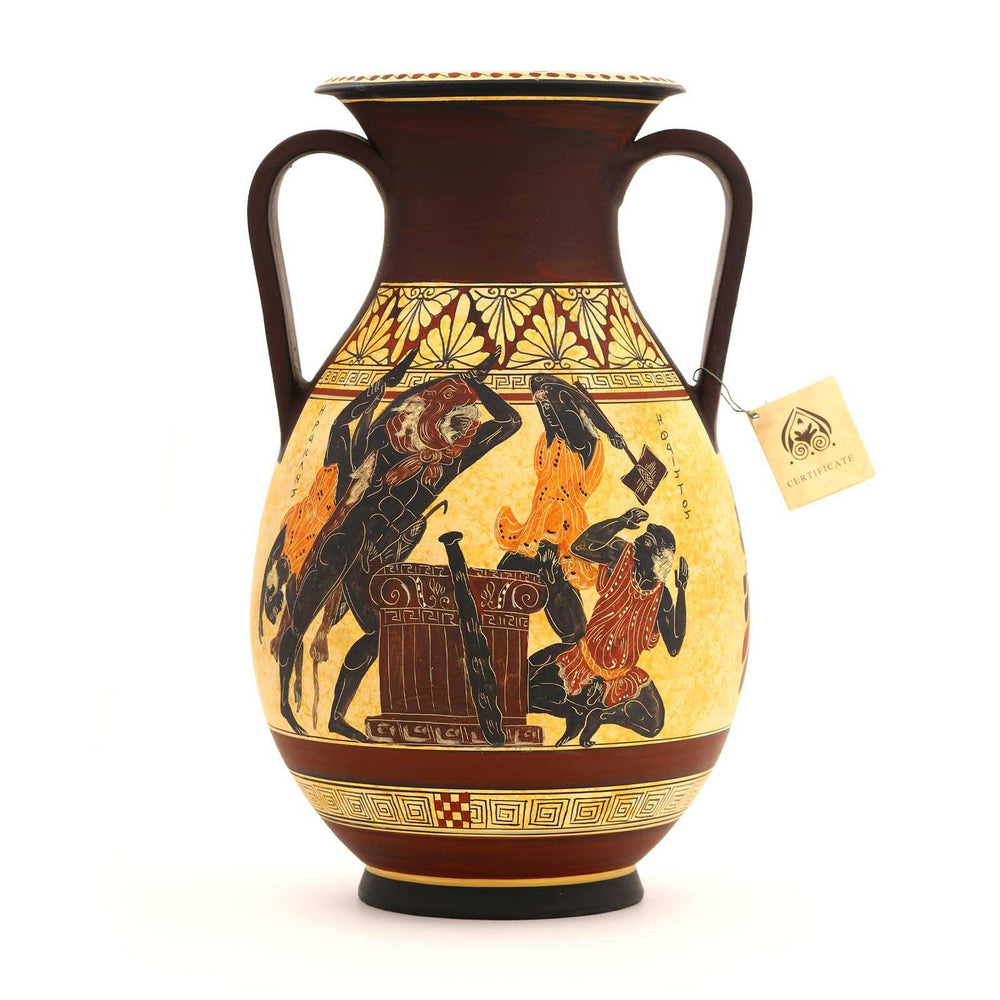 Ânfora Desenho Grego com 2 Alças em Cerâmica 35 cm