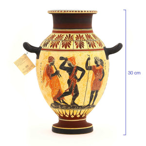 Ânfora com Desenho Grego com 2 Alças Pequenas em Cerâmica 30 cm