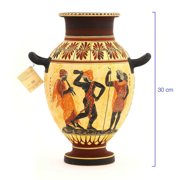 Ânfora com Desenho Grego com 2 Alças Pequenas em Cerâmica 30 cm