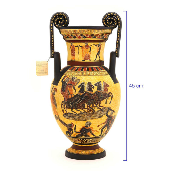 Ânfora com Desenho Grego e 2 Alças Caracol Trabalhadas em Cerâmica 45 cm