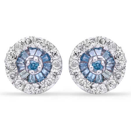 Par de Brinco Em Prata 925 com Diamantes Azuis e Brancos