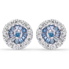 Par de Brinco Em Prata 925 com Diamantes Azuis e Brancos