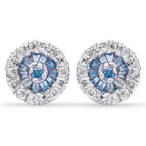Par de Brinco Em Prata 925 com Diamantes Azuis e Brancos