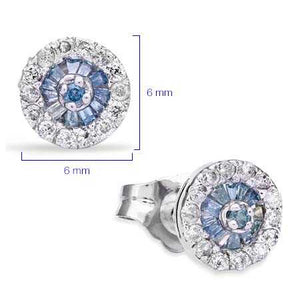 Par de Brinco Em Prata 925 com Diamantes Azuis e Brancos