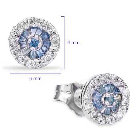 Par de Brinco Em Prata 925 com Diamantes Azuis e Brancos