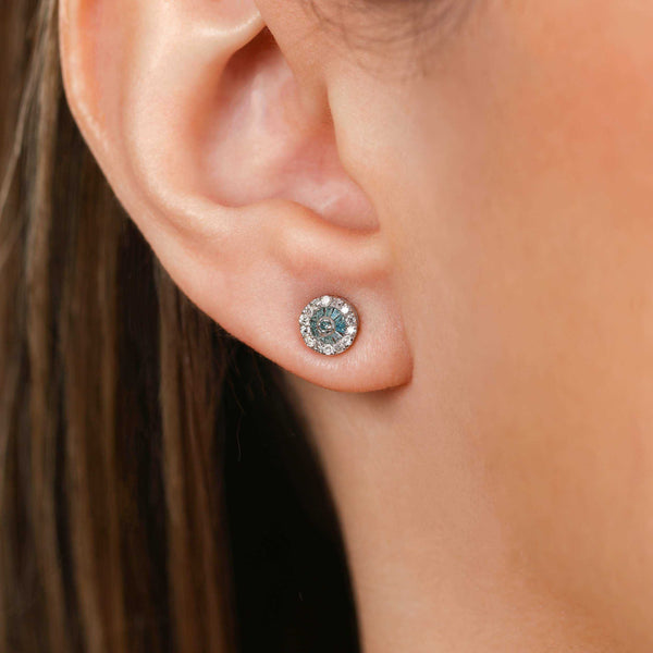 Par de Brinco Em Prata 925 com Diamantes Azuis e Brancos