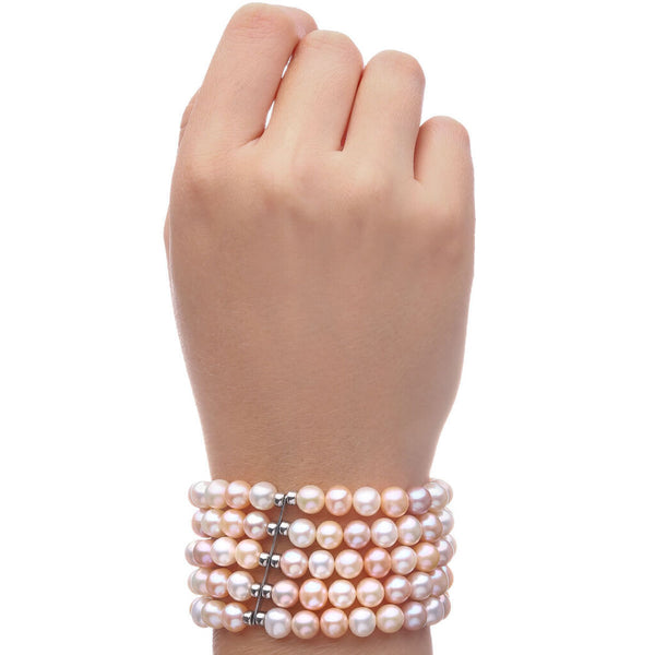 Pulseira em prata 925 de Pérolas de Água Doce 5 voltas