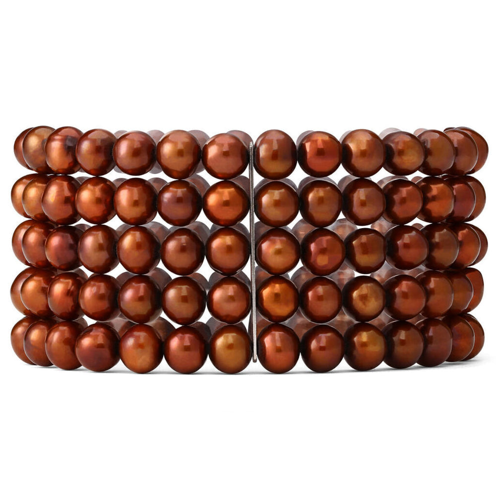 Pulseira em Prata de Pérola de Água Doce Chocolate 5 Voltas