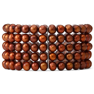 Pulseira em Prata de Pérola de Água Doce Chocolate 5 Voltas