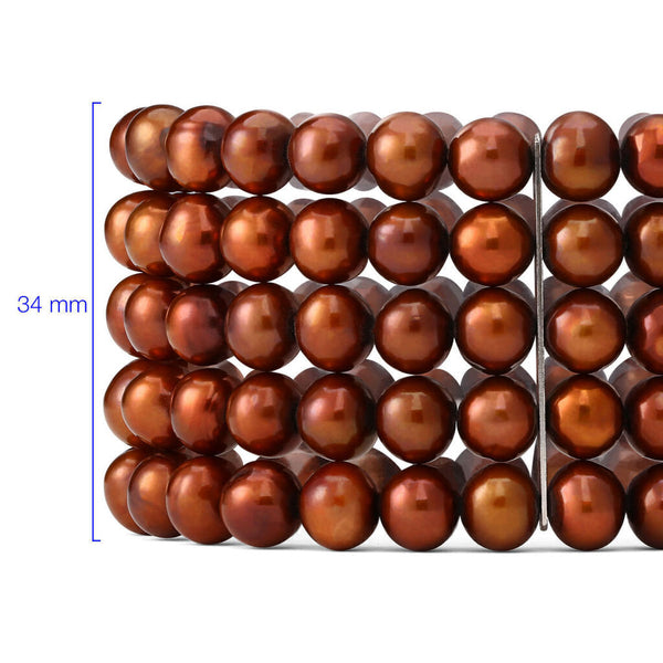 Pulseira em Prata de Pérola de Água Doce Chocolate 5 Voltas