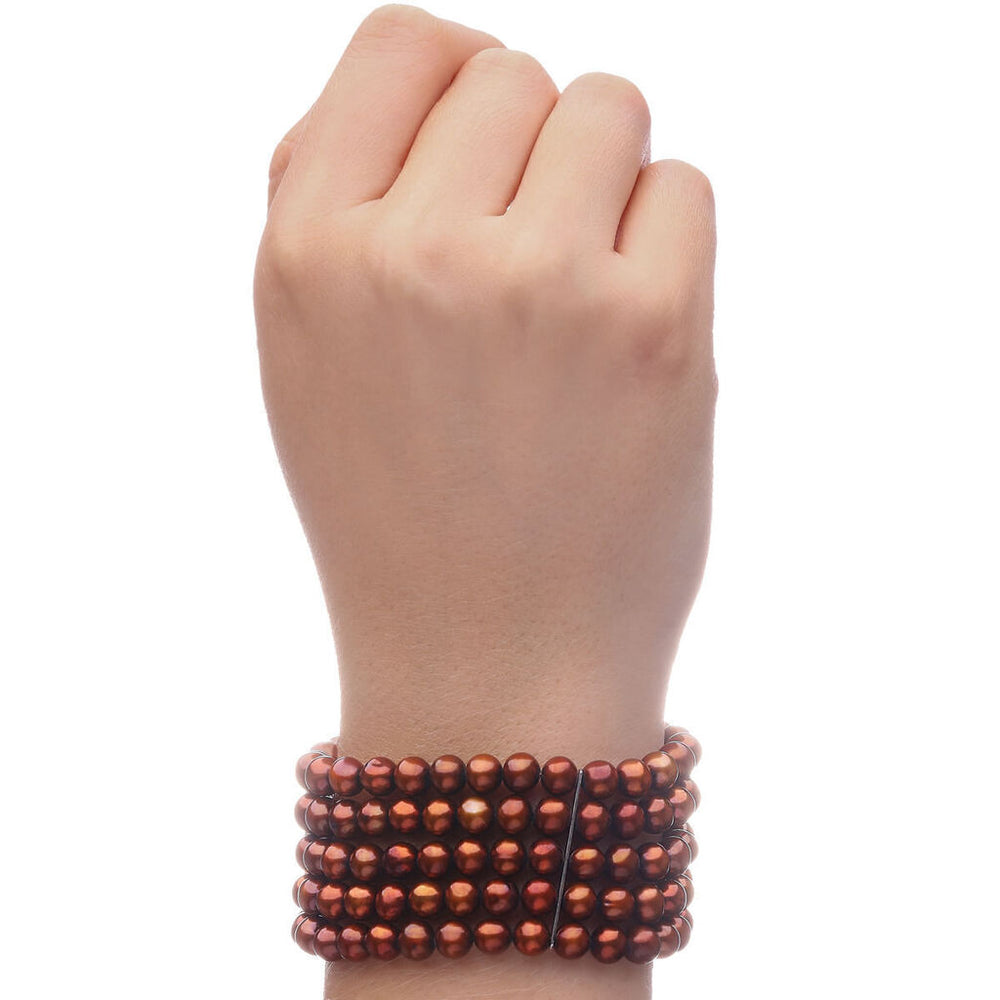 Pulseira em Prata de Pérola de Água Doce Chocolate 5 Voltas