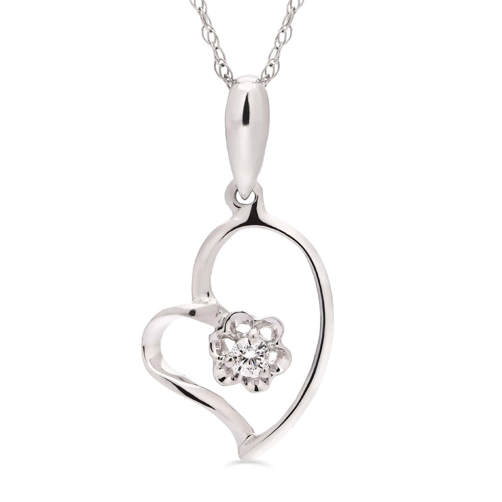 Pingente Coração em Ouro Branco 18k com Diamantes