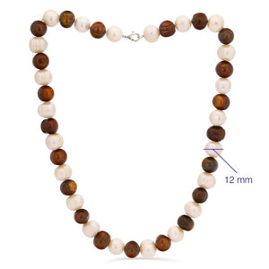 Colar e Pulseira em Prata 925 com Pérolas Brancas e Chocolate