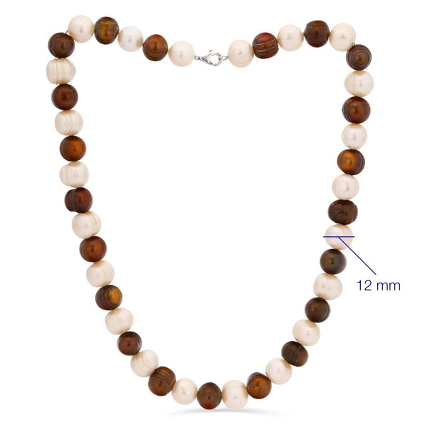 Colar e Pulseira em Prata 925 com Pérolas Brancas e Chocolate