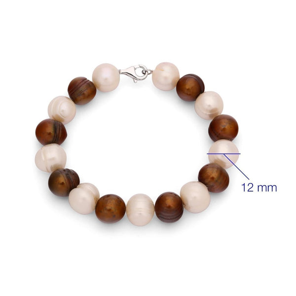 Colar e Pulseira em Prata 925 com Pérolas Brancas e Chocolate