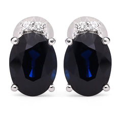 144556- Par de Brinco em Ouro Branco de Safira Azul e Diamantes
