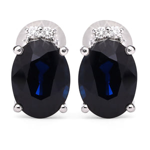 144556- Par de Brinco em Ouro Branco de Safira Azul e Diamantes