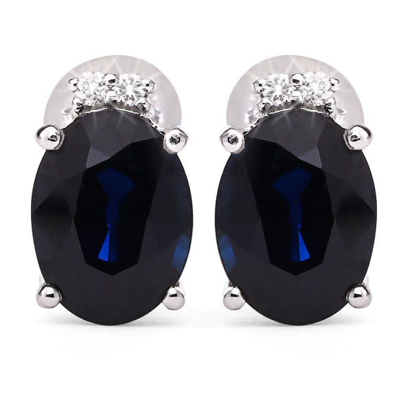 144556- Par de Brinco em Ouro Branco de Safira Azul e Diamantes