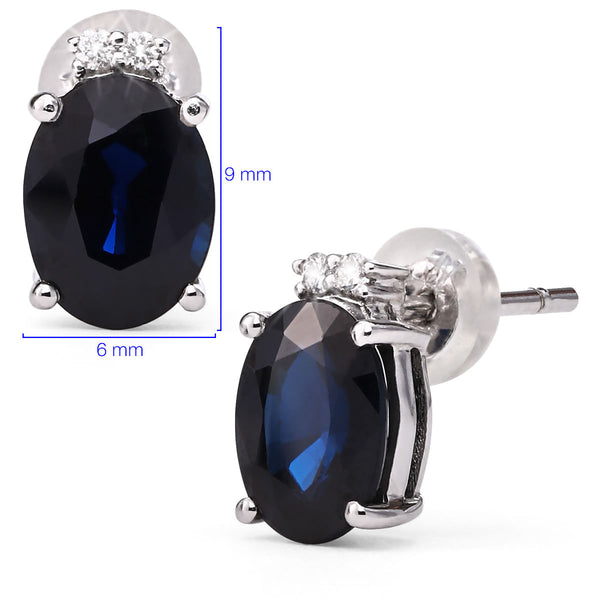 144556- Par de Brinco em Ouro Branco de Safira Azul e Diamantes