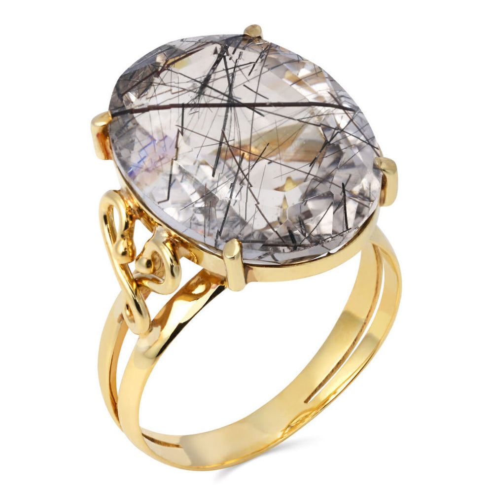 Anel em Ouro Amarelo 18k com Cristal Rutilado Oval